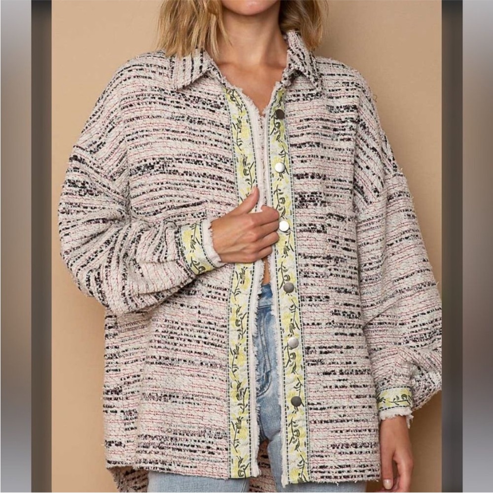 NEW POL ivory multi color shacket SZ S in bag